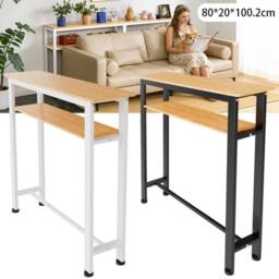 FORGEVIO White-2 Tier-80x20x100cm Wooden Narrow Console Side Table in White - Size: 0.6m2 - thumbnail 2