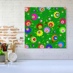 "Warren Reed - Designer Polish Folk Floral Canvas in Green - Size: W30"" x H30""" - thumbnail 2