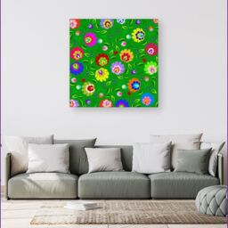 "Warren Reed - Designer Polish Folk Floral Canvas in Green - Size: W30"" x H30""" - thumbnail 4
