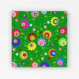 "Warren Reed - Designer Polish Folk Floral Canvas in Green - Size: W30"" x H30""" - thumbnail 1