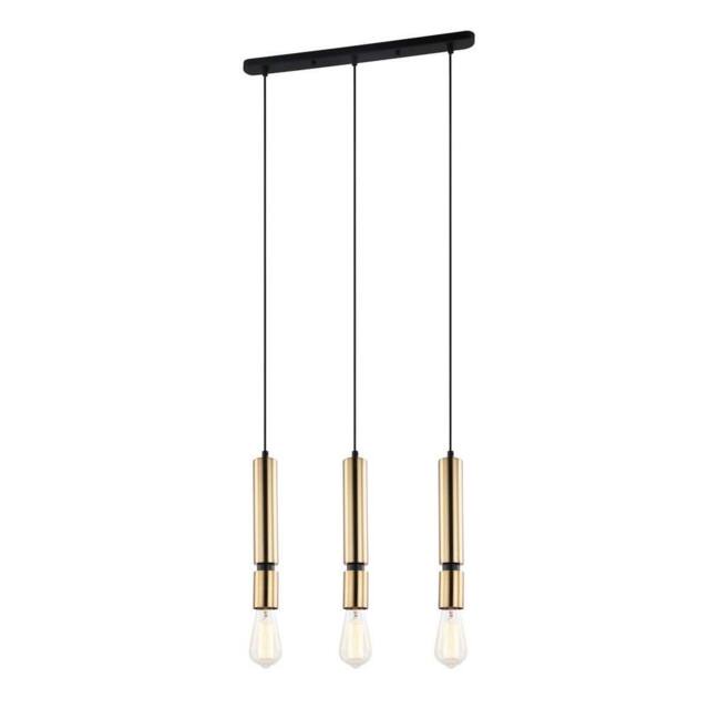 Netlighting Modern Hanging Pendant Black 3 Light with Brass Shade E27 Dimmable