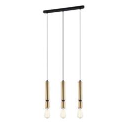 Netlighting Modern Hanging Pendant Black 3 Light with Brass Shade E27 Dimmable