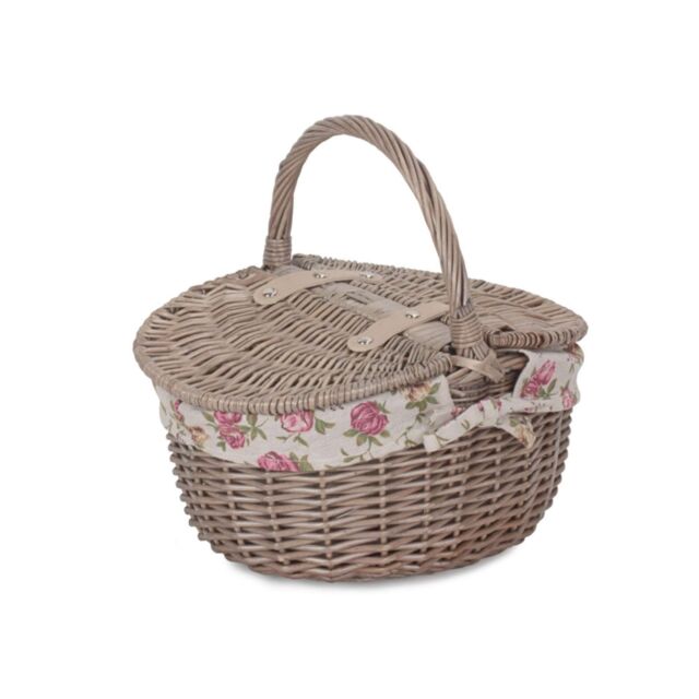 Red Hamper Wicker Small Antique Wash Finish Oval Picnic Basket with Cotton Lining - image 1