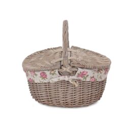 Red Hamper Wicker Small Antique Wash Finish Oval Picnic Basket with Cotton Lining - thumbnail 3
