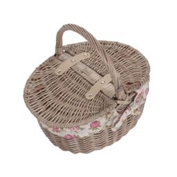 Red Hamper Wicker Small Antique Wash Finish Oval Picnic Basket with Cotton Lining - thumbnail 2