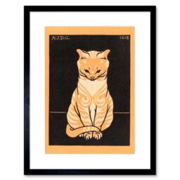 "Artery8 Wall Art Print Sitting Tabby Cat Julie De Graag Art Framed 9x7 inch in Black - Size: W7"" x H9""" - thumbnail 1