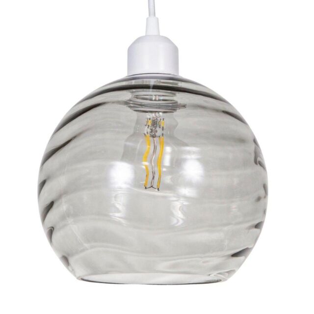 Happy Homewares Modern Designer Circular Ribbed Glass Non Electric Pendant Lamp Shade in Grey - image 1