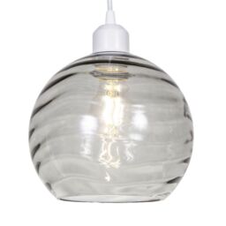 Happy Homewares Modern Designer Circular Ribbed Glass Non Electric Pendant Lamp Shade in Grey - thumbnail 2