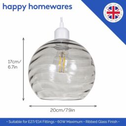 Happy Homewares Modern Designer Circular Ribbed Glass Non Electric Pendant Lamp Shade in Grey - thumbnail 5