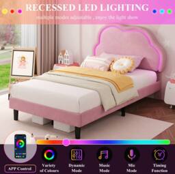 STILVORA Single Upholstered Bed with RGB LED Headboard in Pink - thumbnail 8