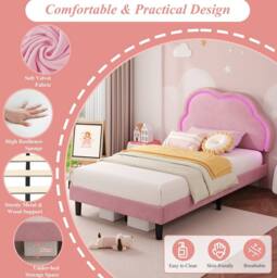STILVORA Single Upholstered Bed with RGB LED Headboard in Pink - thumbnail 7