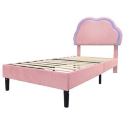 STILVORA Single Upholstered Bed with RGB LED Headboard in Pink - thumbnail 6