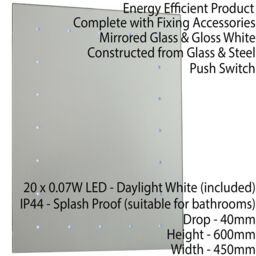 Loops IP44 LED Bathroom Mirror 60cm x 45cm Battery Powered Wall Light Push Switch - Size: 60 cm x 45 cm - thumbnail 2