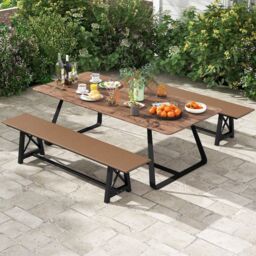 Costway Patio 183cm Extra Long Bench Outdoor Weatherproof Long Chair for 4 in Brown - thumbnail 5
