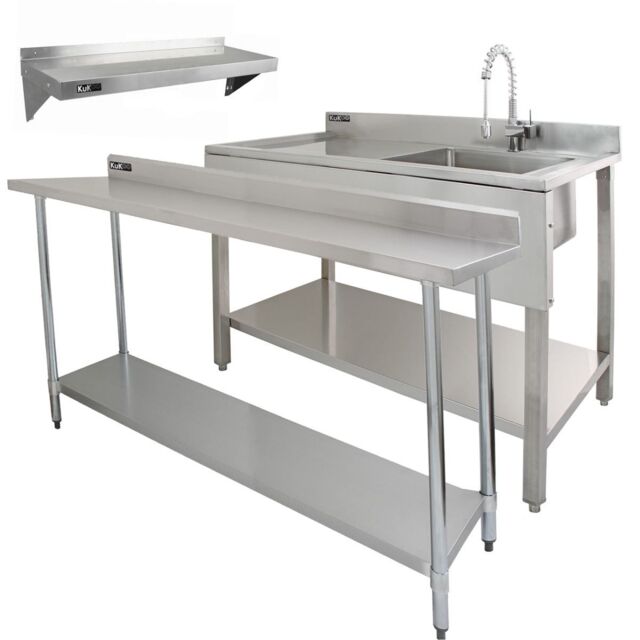 Monstershop 6ft Stainless Steel Catering Bench, Stainless Steel Sink - Left Hand in Silver - image 1