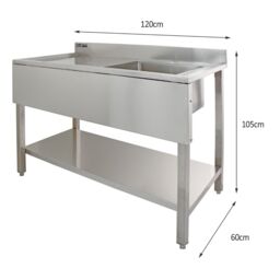 Monstershop 6ft Stainless Steel Catering Bench, Stainless Steel Sink - Left Hand in Silver - thumbnail 4