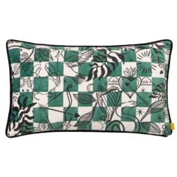 Furn Mythos Checkerboard Cushion in Green - Size: 30 cm x 50 cm - thumbnail 1