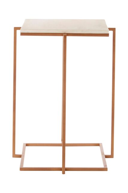 Orsina White Marble Side Table with Gold Finish Legs, Boutique Style Square Top Table, Table for Living Room - image 1