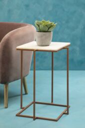 Orsina White Marble Side Table with Gold Finish Legs, Boutique Style Square Top Table, Table for Living Room - thumbnail 2