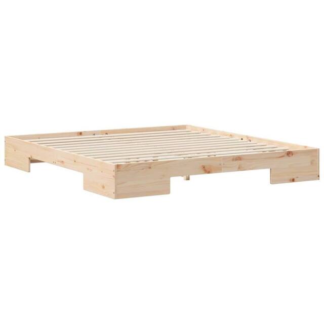 Berkfield Home Floor Bed Frame with Storage Brown 200 x 200 cm Solid pine wood in Light Brown - image 1