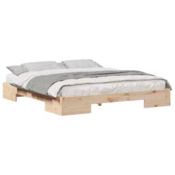 Berkfield Home Floor Bed Frame with Storage Brown 200 x 200 cm Solid pine wood in Light Brown - thumbnail 3