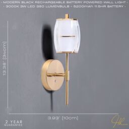 Happy Homewares Satin Gold Wireless Rechargeable Touch Dimmer Wall Light with Clear Glass Shade - thumbnail 5