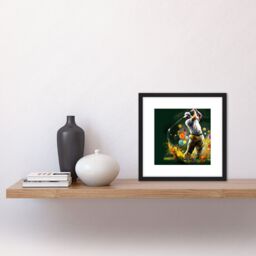 Artery8 Golfer Golf Course Golfing Sport Oil Painting Swing Out of Bunker Green Yellow Painting Square Wooden Framed Wall Art Print Picture 8X8 Inch - thumbnail 2