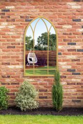 "MirrorOutlet Gold Metal Framed Arched Garden Wall Mirror 32"" X 19"" (83CM X 48CM) - Size: 1 Pack" - thumbnail 1