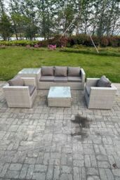 Fimous Light Grey Corner Rattan Garden Outdoor Sofa Set Chairs Sofa Side Table 5 Seater - thumbnail 1