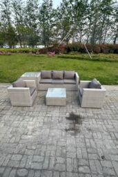Fimous Light Grey Corner Rattan Garden Outdoor Sofa Set Chairs Sofa Side Table 5 Seater - thumbnail 2