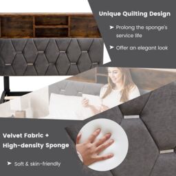 Costway Single Size Bed Frame Upholstered Platform Bed Slat Support W/ Storage Headboard in Grey - thumbnail 3