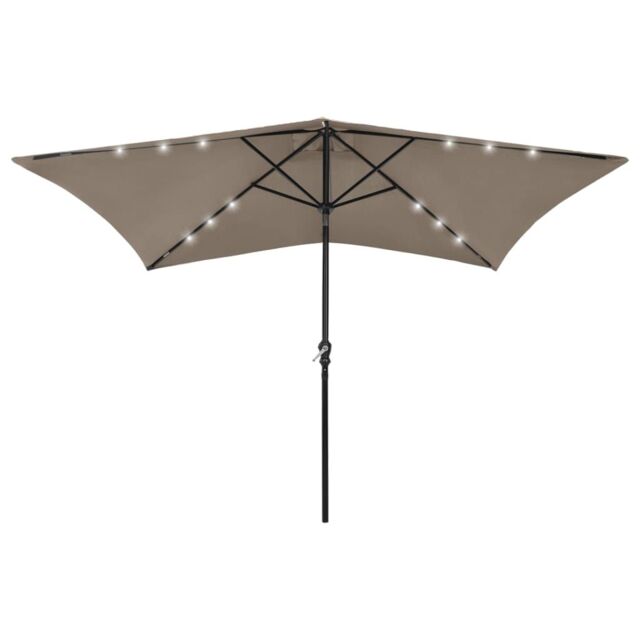 Berkfield Home Parasol with LEDs & Steel Pole Taupe 2x3 m in Beige - image 1
