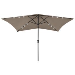 Berkfield Home Parasol with LEDs & Steel Pole Taupe 2x3 m in Beige