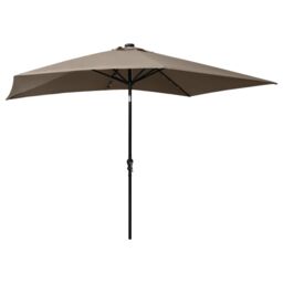 Berkfield Home Parasol with LEDs & Steel Pole Taupe 2x3 m in Beige - thumbnail 4