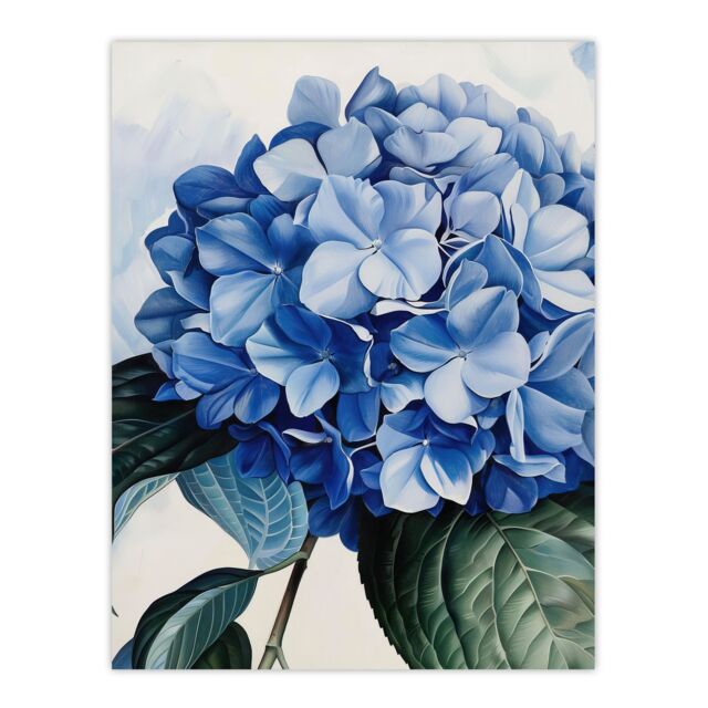 "Artery8 Blue Hydrangea Modernist Painting Floral Calm Wall Art Print - Size: W12"" x H16""" - image 1