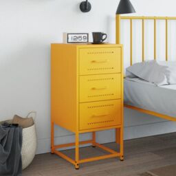 Berkfield Home Bedside Cabinet Mustard Yellow 36x39x78 cm Steel - Size: 36 x 39 x 78 cm - thumbnail 3