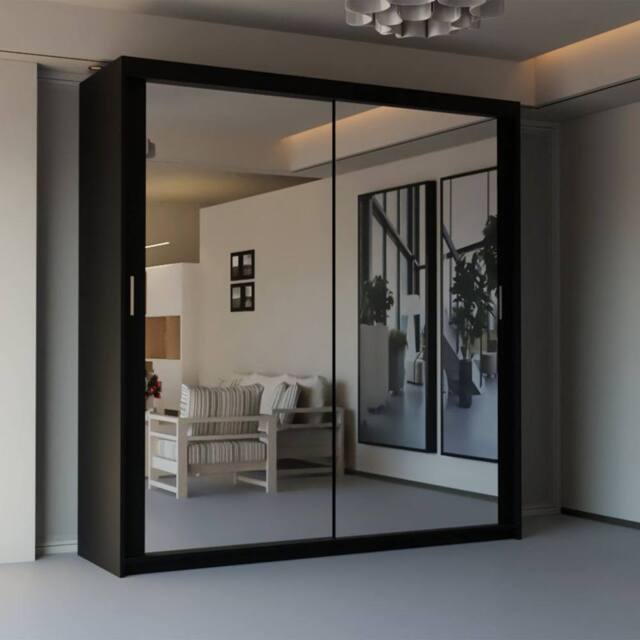 Sliding Wardrobes 4U Modern Double Sliding Door Wardrobe W 120cm X H 217cm in Black - image 1