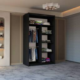 Sliding Wardrobes 4U Modern Double Sliding Door Wardrobe W 120cm X H 217cm in Black - thumbnail 3