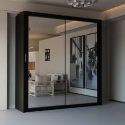 Sliding Wardrobes 4U Modern Double Sliding Door Wardrobe W 120cm X H 217cm in Black - thumbnail 1