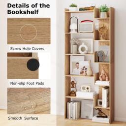 Costway 6-Tier Bookcase Wooden Storage Shelving Unit Book Display Rack in Natural - thumbnail 6