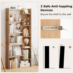 Costway 6-Tier Bookcase Wooden Storage Shelving Unit Book Display Rack in Natural - thumbnail 8