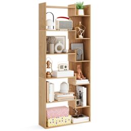 Costway 6-Tier Bookcase Wooden Storage Shelving Unit Book Display Rack in Natural - thumbnail 2