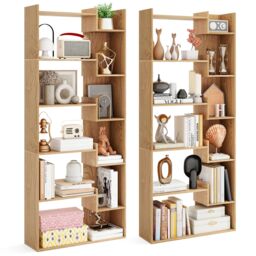 Costway 6-Tier Bookcase Wooden Storage Shelving Unit Book Display Rack in Natural - thumbnail 3