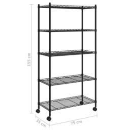 Berkfield Home 5-Tier Storage Shelf with Wheels 75x35x155 cm Black 250 kg - Size: 75 x 35 x 155 cm - thumbnail 7