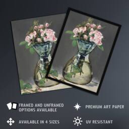 Artery8 Moss Roses in a Vase Oil Painting Manet Vintage Framed Wall Art Print in Grey - Size: A4 - thumbnail 2