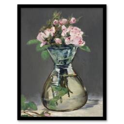 Artery8 Moss Roses in a Vase Oil Painting Manet Vintage Framed Wall Art Print in Grey - Size: A4 - thumbnail 1