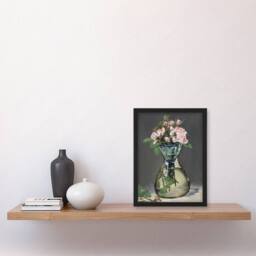 Artery8 Moss Roses in a Vase Oil Painting Manet Vintage Framed Wall Art Print in Grey - Size: A4 - thumbnail 4