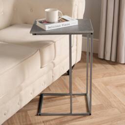 OHS Marble Effect C-Shaped Coffee Table Sofa Desk in Grey
