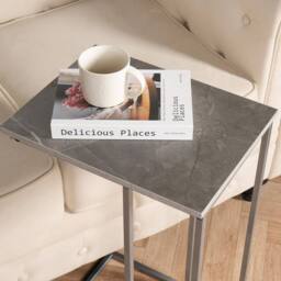 OHS Marble Effect C-Shaped Coffee Table Sofa Desk in Grey - thumbnail 2