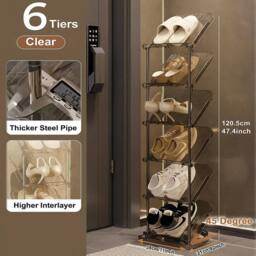Kelvenix Smoke 6 Tier Sloping Narrow Clear Shoe Rack in Brown - Size: 0.6m2 - thumbnail 2